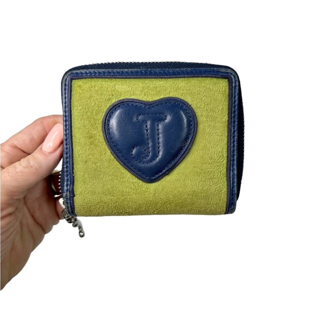 I LOVE JUICY Couture Green Velour with Blue Patent Leather Trim Small Wallet